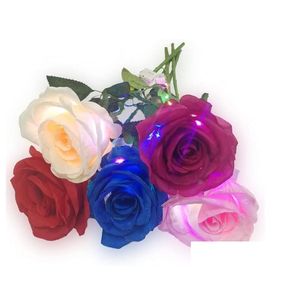 Dekoracja imprezy świecące sztuczne róże kwiaty dekoracja imprezowa LED LED UP DŁUGO STEM FAKE SILK ROSE FOR DIY Wedding Buquet Tab dhnlw