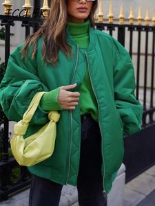Jackets femininos traf casacos femininos verdes grandes bombardeiros inverno bf parka chique acolchoado steetwears 221117