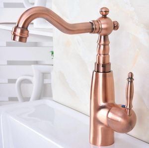 Kitchen Faucets Basin Faucet Single Handle Hole Deck Mount Vanity Antique Red Copper Sink Tap Mixer 360 Swivel Dnf630