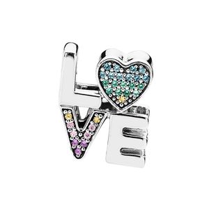 Sterling Silver Rainbow Pave Love Charm with Original Box for Pandora Bangle Bracelet Women Jewelry Making 925 letter Charms Factory wholesale