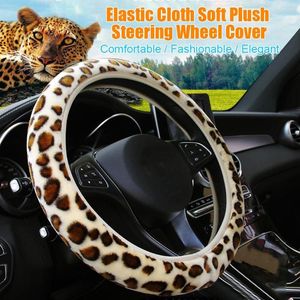 Coprivolanti Fluffy Volant Peluche Copriauto con stampa leopardata Treccia elastica invernale universale sullo sterzo tondo a forma di D