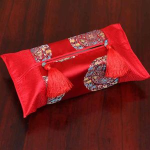 Patchwork Travel Pocket Chinese Silk Satin Tissue Boxes Cover Tassel Luxury Napkin Holder Portable Pumping Paper Case 210326296r