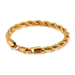 Charm Bracelets Bt Selling 18k Real Gold PVD Stainls Steel Twist Rope Chain Bracelet for Women Men
