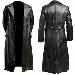 Fumo in pelle maschile Funzione maschile classica tedesca uniforme militare della seconda guerra mondiale Black Real Leather Trench 221116