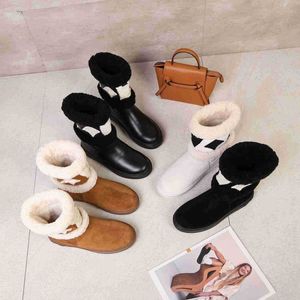 Botas de tornozelas de bootes de bootes de bootes designer designer de neve de moda plana feminina camurça de camurça de couro letra bordada de luxo de luxo lã de lã