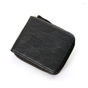 Portafogli Uomo Casual Portafoglio in vera pelle Design Portamonete piccolo Maschio Breve Sottile Cerniera intorno Tasca porta carte Bifold