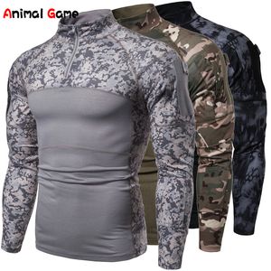 Herrt-shirts kamouflage militär långärmad t-shirt attack tight taktisk topp 221117