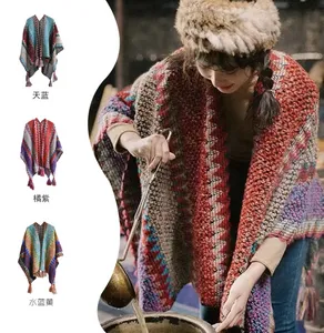 Commercio all'ingrosso della retro sciarpa della fessura della nappa lavorata a maglia spessa di viaggio dello scialle di stile etnico cinese di qualità