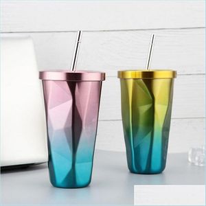 Mugs 4 Color Gradient Ramp Stainless Steel Vacuum Cup 550Ml Coffee Cups With St Mug Flask Nice Water Bottle Customizable Drop Delive Dhuww