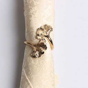 4st bordsdekoration ginkgo blad metall servetten ring kreativ pärlblomma servetthållare för bröllopsfest hemmatsal