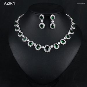 Orecchini di collana set di lusso zirconia cubica matrimonio cz smeraldo cristallo 2pcs arabo e per abito da ballo da festa