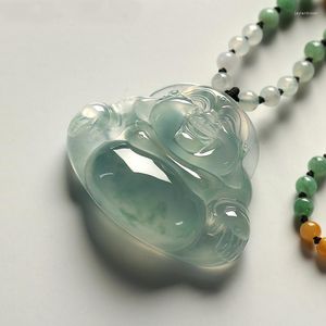 Collane con ciondolo Collana di Buddha scolpito in pietra birmana naturale di classe A genuina per uomini e donne Gioielli in giada Stile per bambini