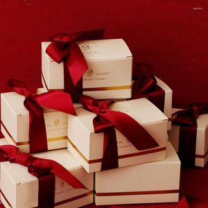 Gift Wrap Romantic Box Large Size Wine Red Ribbon Candy Bag Party Wedding Favor Present For Guests Creative Paper Packaging