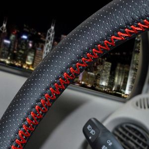 Tampas do volante de direção 38 cm de capa de carro automático com agulhas e fios de couro artificial de couro para carros universais