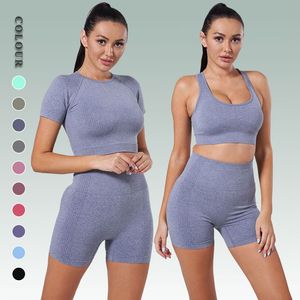 Womenless Women Yoga Outfit Set Sports Sports Abita di allenamento per allenamento Crop Top Yoga Shirt a maniche lunghe camicie in alto con leggings con leggings per letti Active Active