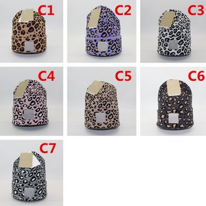 Leopardo impress￣o masculino gorro giretas chap￩us de inverno feij￵es quentes bon￩s de hip hop camada dupla camada dupla malha feminina chap￩u de l￣