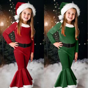 Rompers Baby Girl Dresses Toddler s Christmas Long Sleeve Fleece Romper Flare Jumpsuit Hat Set 2 Year Old Outfit Ropa Bodysuit 221117