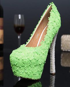 Color verde Zapatos de fiesta de la noche Otoño Nuevo diseño Flower Flower Wedding Dress Zapatos de dama de honor baratos de 14 cm PU PU PU