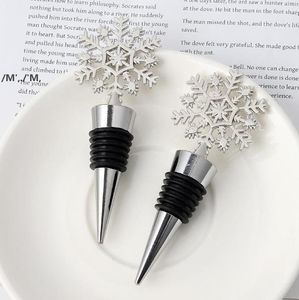 حفل زفاف الشتاء تفضل سدادة نبيذ ندفة الثلج الفضية مع حزمة بسيطة من أدوات شريط الديكور عيد الميلاد BBC461