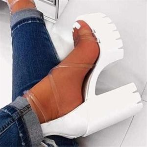 Сандалии Open Toe Women Platform Strappy Chunky Ultra High High Fashion See-Through Bess Fember Shoes 2022 Лето