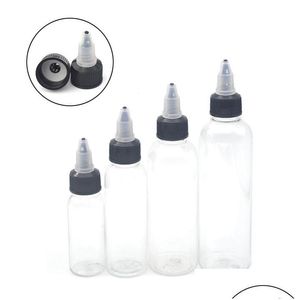 Depolama şişeleri kavanozları 50pcs 30ml 60ml 100ml 120ml plastik boş dövme mürekkep şişesi bükülme üst siyah kapak şeffaf net dövme DHSIV