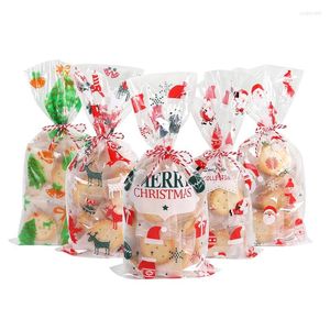 Christmas Decorations 50pcs Santa Claus Tree Elk PVC Bags Transparent Clear Gift For Gifts Baking Candy Cookie Packaging