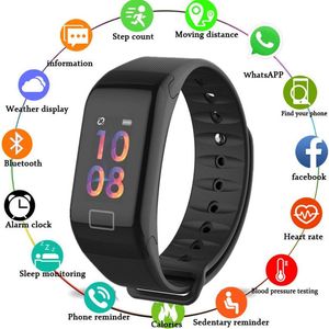 F1 Blood Sauerstoff Tracker Smart Armband Herzfrequenzmonitor Smart Watch Water of Camera Fitness Tracker Smart Armbandwatch für iPhone und p