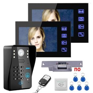 Video Door Phones 7" TFT 2 Monitors RFID Password Phone Intercom System Kit With Electric Strike Lock Wireless Remote Control Unlock