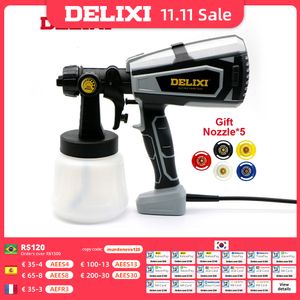 Spray Guns Delixi 600W/1000ML Paint ER Hög effekt HVLP Electric Gun Gift EU/US Plug 5 Nozzle Easy Ing For Home DIY 221118