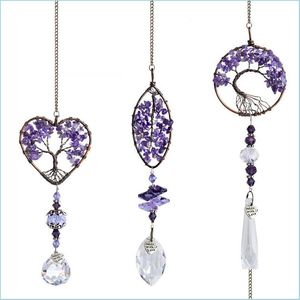Pendants Round Natural Stone Amethyst Tree Of Life Heart Wall Hanging Pendant Door Garden Home Decor Arts Ornament Drop Delivery Craf Dh9Im