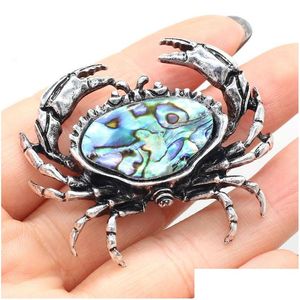 Pins Brooches Pins Brooches Natural Shell Brooch Crab Shape Abalone White Pendant Charm For Diy Jewelry Making Gift Size 40X48Mm Dr Dhd0Y