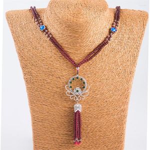 Pendant Necklaces Genuine Natural Red Garnet Crystal Round Stone Loose Beads Women Nice Sweater Necklace 64MM