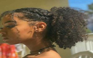 Hoher Afro -Puff -Draw -String -Pferdeschwanz Kinky Curly Human Hair Bun Clip in On -Wrap -Hochsteckfrisur für afroamerikanische Frauen Natural C