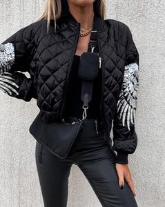 Women's Jackets Jackets for Women Autumn Winter Fashion Contrast Sequin Angel Wings Pattern Casual Long Sleeve Daily Quilted Puffer Jacket 221118