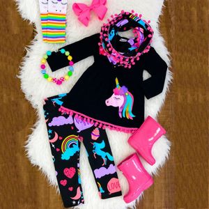 Set di abbigliamento 2 7 anni Toddler Kid Baby Girl Unicorn Outfit Abbigliamento T-shirt Top Dress Pantaloni lunghi Set Set di abbigliamento per ragazze 221118