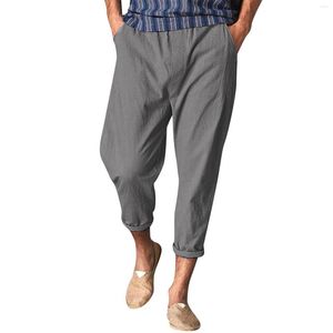 Pantaloni da uomo Moda uomo Casual Semplice Tinta unita Cotone e lino Elastico in vita Nove slip viola