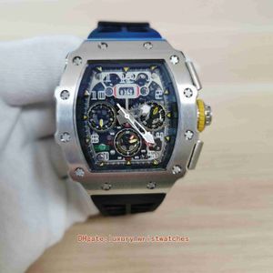 Vender bem relógios masculinos 44 mm x 50 mm RM11-03 RG-003 Esqueleto de aço inoxidável preto Bandas de borracha Transparente Mecânico Automático Relógios masculinos Relógios de pulso