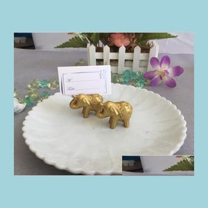 Inne świąteczne dostawy imprezowe Lucky żywica złota słonia Place Posięta karta posiadacz działalności gospodarczej Golden Wedding Decoration Favours for Gue Dh4e1