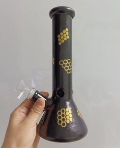 10 Inch Golden Black Honeycomb Glass Bong Hookahs Beaker Smoking Water Pipe Oil Dab Rig Bubbler