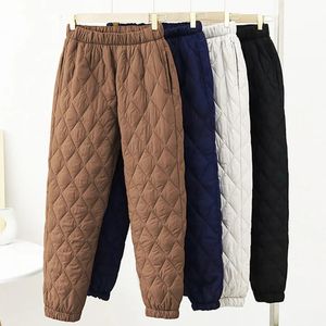 Qnpqyx nova cintura elástica de inverno para baixo calças mulheres cor sólida espessura calça de harém quente mulher calça acolchoada acolchoada Mujer