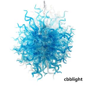 Hand Blown Glass Chandelier Lamps Blue and Transparent Color Dia36 Inches LED Lighting Murano Style Glass Chandeliers for Foyer Loft Club Mall Villa Decor LR1119