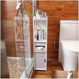 Lagerhalter Racks Bodenmontierter wasserdichter Toiletten-Seitenschrank PVC-Badezimmer-Lagerregal Schlafzimmer Küchenregal Home Organizer Dhywg