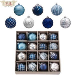 Dekoracje świąteczne Valery Madelyn16pcs 8 cm kulki ornament niebieskie drzewo wiszące plastikowy wisiorek do wystroju 221117