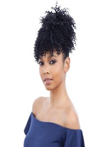Afroamerykanin czarny kucyk z 2 klipsami z 2 klipsami High Updo Hairpieces Kinky Curly Human Hair Afro Bun Black Women Natural