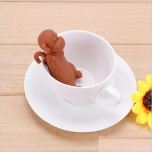 Kaffe te -verktyg Sile Monkey Shape Tea Sile Cute Animal Loose Leaf Herb Filter Liten Mugg Cup Infuser Drop Delivery Home DHLL1