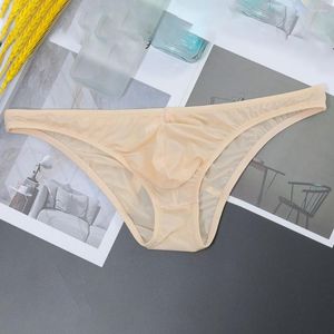 Underbyxor män sexig is siden andningsbar bikini thong perspektiv lågt underkläder trosor solid färg