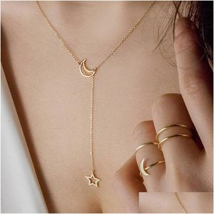 Anhänger Halsketten Stern Mond Anhänger Halskette Schmuck für Frauen Mädchen Gold Sier Modetrends Marke Charms Karabinerverschluss Gliederkette Dhzxa