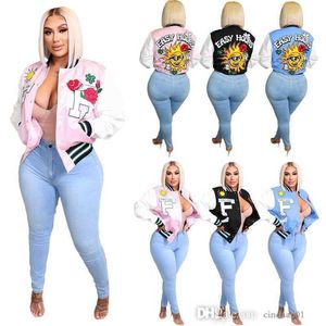 Women Winter Clothing Varsity Jacket Casual Thread Baseball Jackets Fashion Leisure Positioning Print Coats Outdoor Wear Crop Top 2022