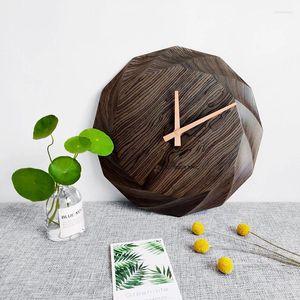 Wall Clocks Modern Solid Wood Large Clock Geometry Watch Silent Nordic Creative 3d Home Decor Relogio De Parede Gift D98