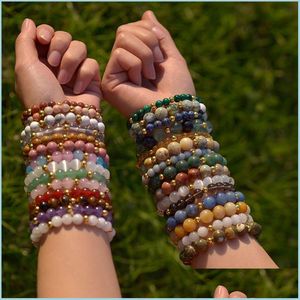 Beaded Strand 8mm Natural Stone Armband med guld rostfritt st￥l p￤rla Amethyst Healing Crystal Armband Precious Fashion Drop Del Dhpej